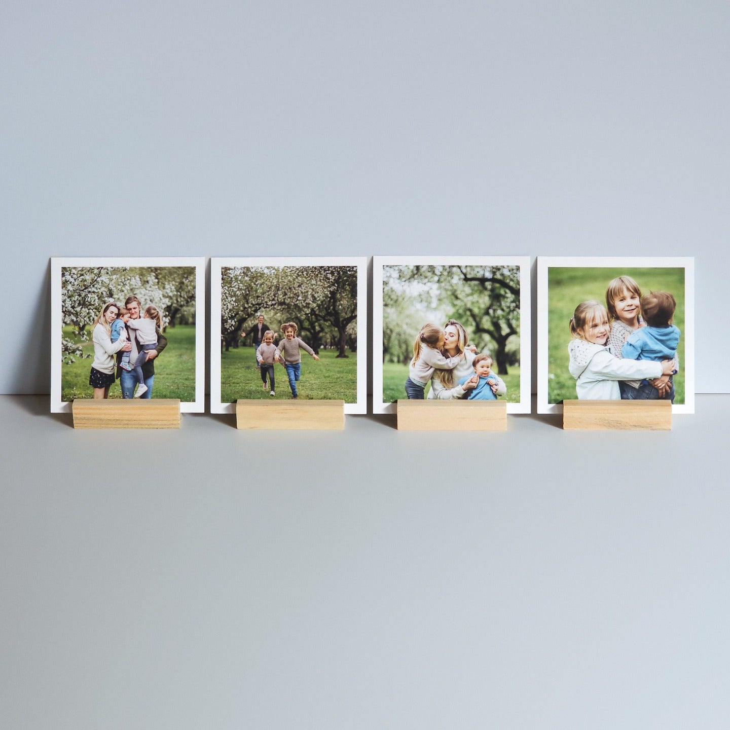 Square photo print with border on wooden blocks