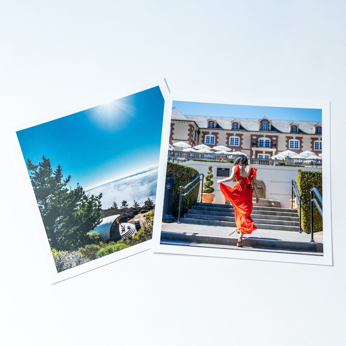 Square photo print with border laying flat
